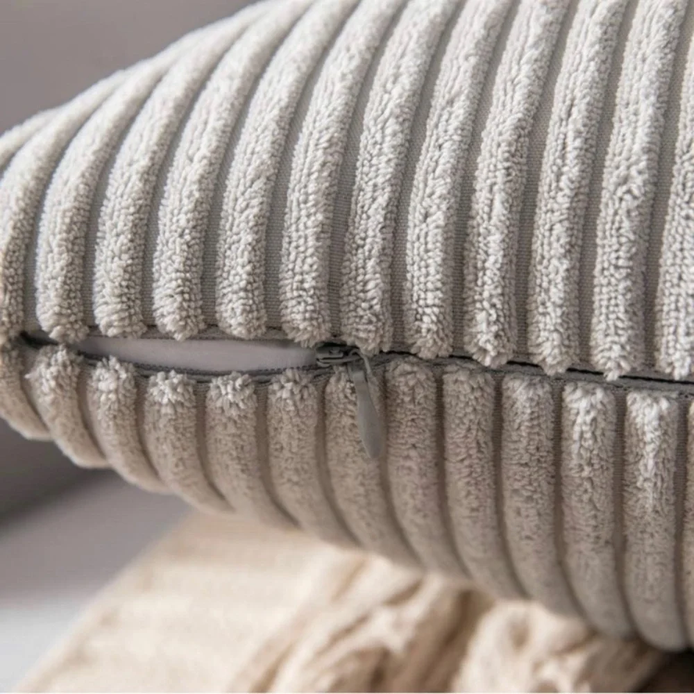Luxury Home | Oversized Chic Grey Soft Corduroy Striped Throw Pillow Covers